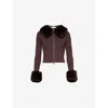 House Of Sunny Womens Chocolate Peggy Cropped-length Faux0fur Trim Stretch-knit Cardigan In Chocolate