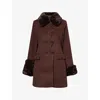House Of Sunny The Dolly Mid Length Overcoat With Button Detail And Fur Trim In Burgundy
