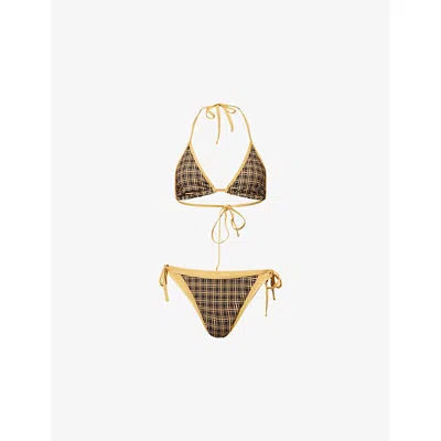 House Of Sunny Womens Classic-check Tie-side Bikini Set Tan