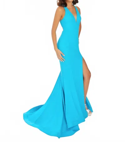 House Of Wu Double Spaghetti Strap Gown In Blue