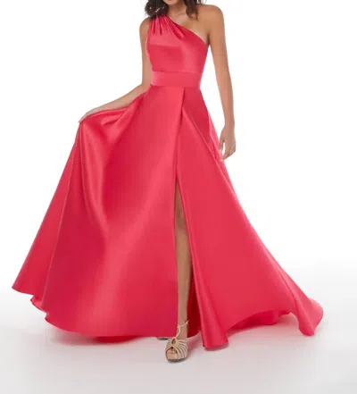 House Of Wu One Shoulder Pleated Gown In Fuchsia In Pink