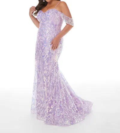 House Of Wu Sequin Trumpet Flare Gown In Lilac In Blue