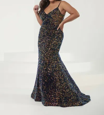 House Of Wu Sequin Trumpet Flare Gown In Purple/black In Multi