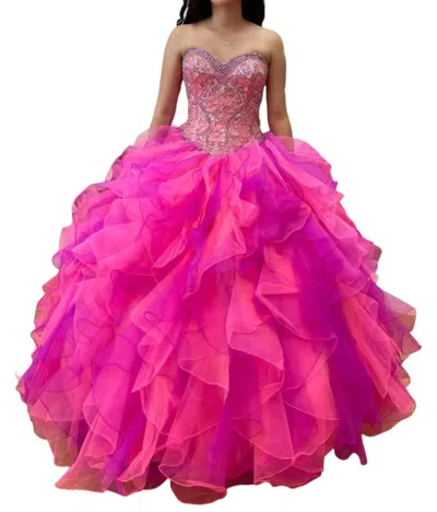 House Of Wu Strapless Quinceañera Dress In Hot Coral/ Magenta In Pink
