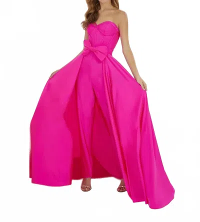 House Of Wu Stretch Jumpsuit With Detachable Skirt In Cerise In Red