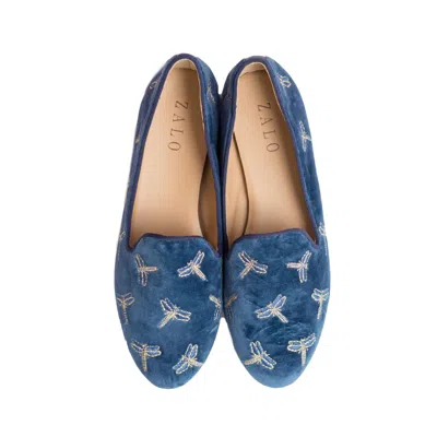 House Of Zalo Dragonfly Slipper In Blue Smoke In Silver