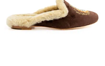 House Of Zalo Women's Fox Velvet Mule In Chocolate In Gold