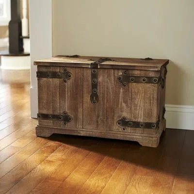 Household Essentials 2 Piece Decorative Trunks, Victorian Set, Small And Large, Chinese Fir Wood, Aged-wood Finish With M In Brown