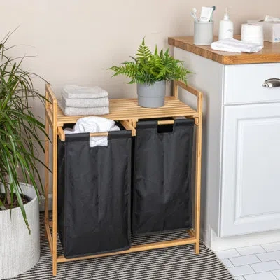Household Essentials Bamboo Laundry Hamper With Handles In Black