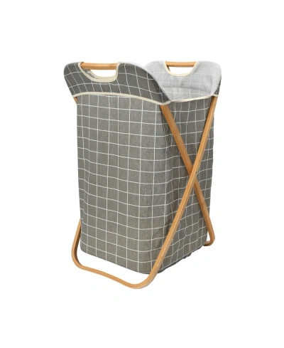 Household Essentials Bamboo X Frame Hamper, Grid In Gray