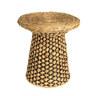 Household Essentials Braided Water Hyacinth And Black Resin Geometric Side Table In Natural