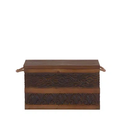 Household Essentials Decorativetrunkembossedmetalchinesefirwooddarkenedinteriorropehandlesflatandfullyopeninglidhandmadew In Brown