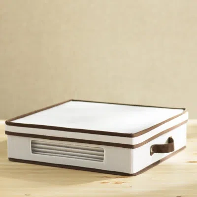 Household Essentials Dining Plate Chest With Brown Trim In Cream