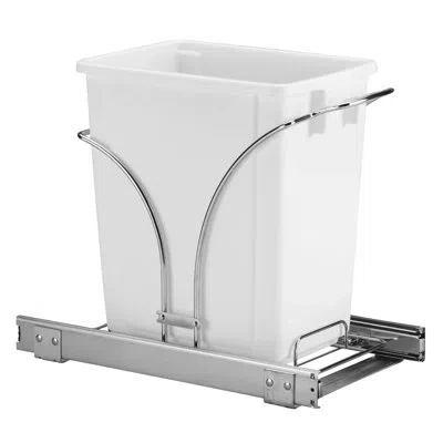 Household Essentials Glidezchrome-platedsteelpull-out/slide-outdiscreetsingleplastictrashcanforundercabinetuse-fitsstanda In White