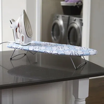 Household Essentials Handy Board Table Top Ironing Board, Steel Mesh Top, 100% Cotton Cover With Fiber Pad, Foldable With In Blue
