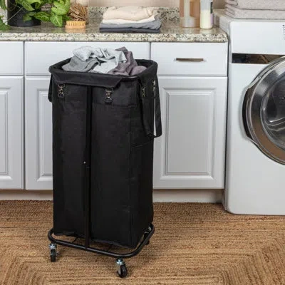 Household Essentials Metal Rolling Laundry Hamper With Handles In Black