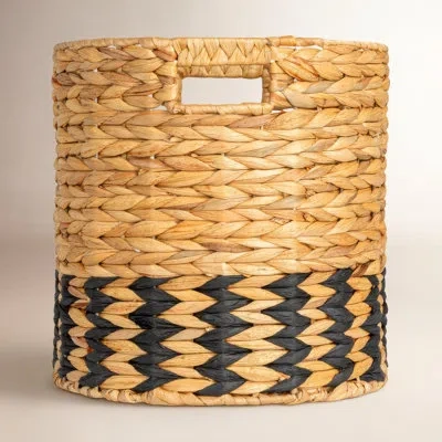Household Essentials Natural Water Hyacinth And Paper Basket With Stripes In Black;brown