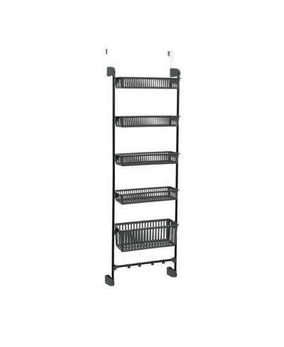 Household Essentials Over The Door 5 Basket Rack With Hooks With Frame In Gray