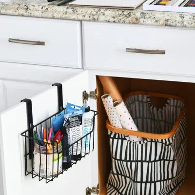 Household Essentials Over The Door Metal Basket Cabinet Door Organizer In Chromed Plating