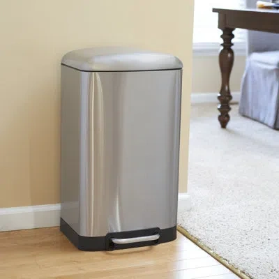 Household Essentials Rectangle Stainless Steel Trash Can, 40 Liter / 10.5 Gallon, Stainless Steel, Rectangular Trash Can  In Silver