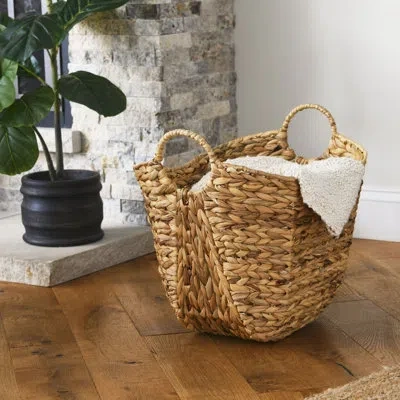 Household Essentials Scoop Basket With Handles In Natural - Water Hyacinth