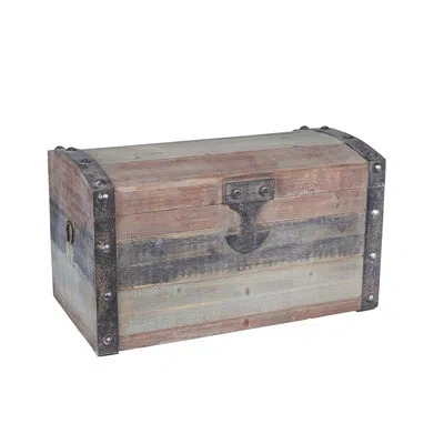Household Essentials Smallwoodenstoragetrunkweatheredwoodwithpainthingedlidwithmetalaccents