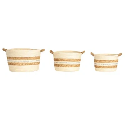 Household Essentials Striped Paper Nestable Baskets With Side Handles In Natural