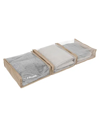 Household Essentials Under Bed Zippered Sweater Storage Bags With Clear Vision Panel, Set Of 3 In Beige