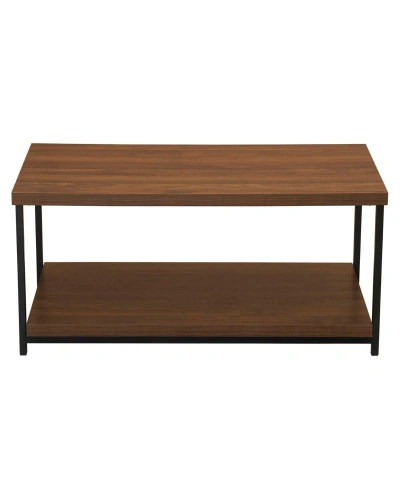 Household Essentials Wide Coffee Table With Storage Shelf In Brown