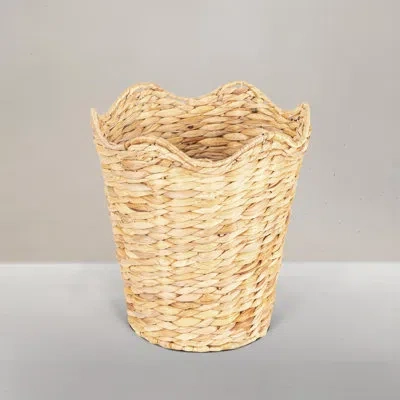 Household Essentials Woven Water Hyacinth Wastebin With Scalloped Edge In Natural
