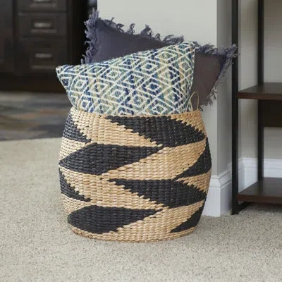 Household Essentials Zig Zag Barrel Wicker Basket In Black,natural