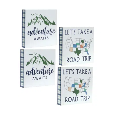 Houzbling Adventure Sign (set Of 4) 8"sq Mdf In Blue