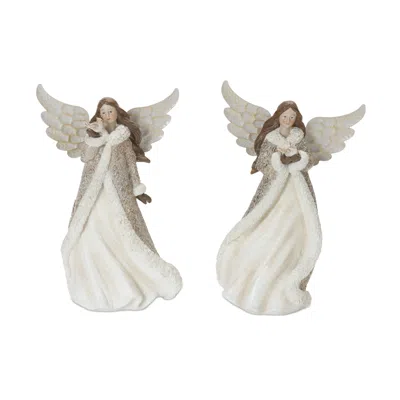 Houzbling Angel W/bird (set Of 2) 12"h Resin In White