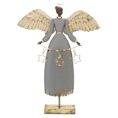 Houzbling Angel W/stars 21"h Iron 2 Aaa Batteries, Not Included In Gray