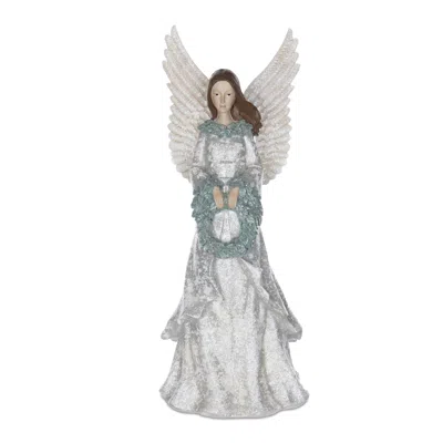 Houzbling Angel W/wreath 18.5"h Resin In Metallic