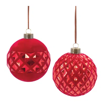 Houzbling Ball Ornament (set Of 12) 4"d Glass In Red