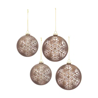 Houzbling Ball Ornament (set Of 4) 4"d, 5"d Glass In Brown