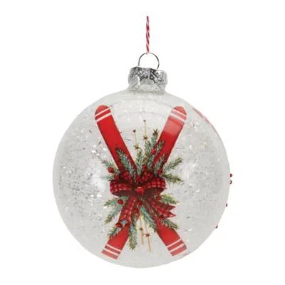 Houzbling Ball Ornament W/skis (set Of 6) 5"h Glass