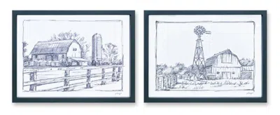 Houzbling Barn Print (set Of 2) 15.75"l X 12"h Mdf/paper In Blue