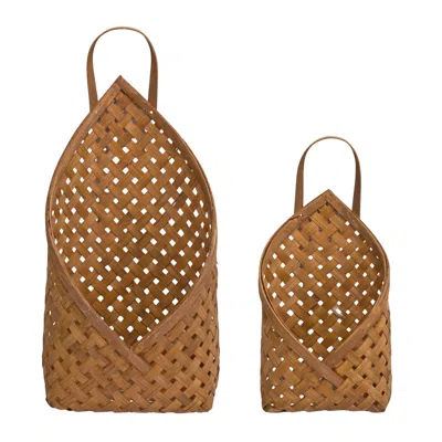 Houzbling Basket Wall Pocket (set Of 2) 7"l X 12.25"h, 9.25"l X 19"h Bamboo In Brown