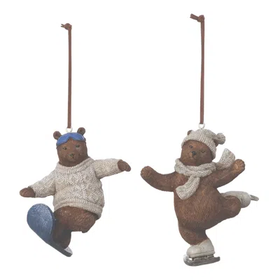 Houzbling Bear Skate & Snowboard Ornament (set Of 4) In Brown