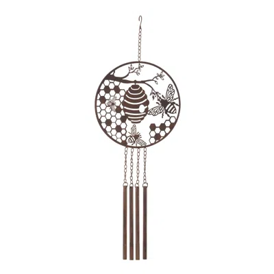 Houzbling Bee And Hive Wind Chime 33"h Metal In Burgundy