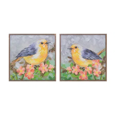 Houzbling Bird Block (set Of 4) 10"sq Wood/canvas In Gold