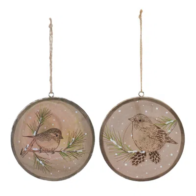 Houzbling Bird Disc Ornament (set Of 12) 4"h Wood