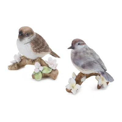 Houzbling Bird On Branch (set Of 6) 3.75"h, 4"h Resin In White