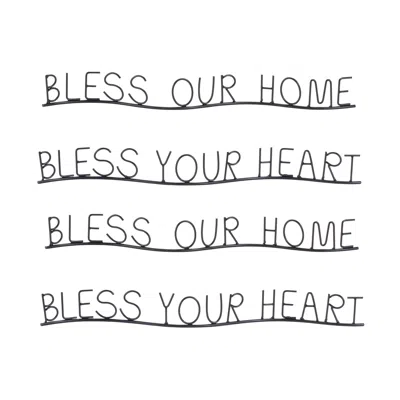 Houzbling Bless Home And Heart (set Of 4) 20.25"l X 2.25"h, 21"l X 2.25"h Metal In Black