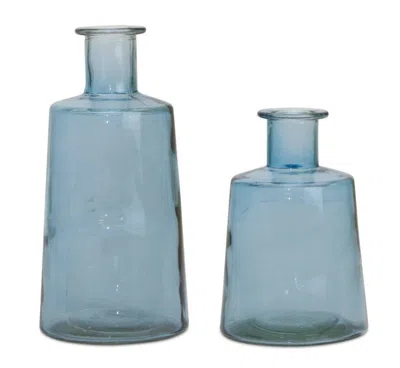 Houzbling Bottle (set Of 2) 7"h, 9.5"h Glass In Blue