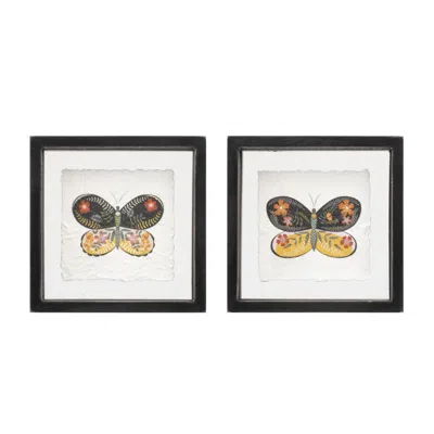 Houzbling Butterfly Block (set Of 2) 6"sq Wood/acrylic In Multi