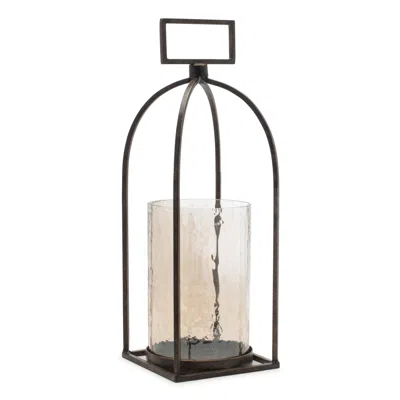 Houzbling Candle Holder 5.25"sq X 15"h Iron/glass (glass 4.75"d X 7"h) In Black