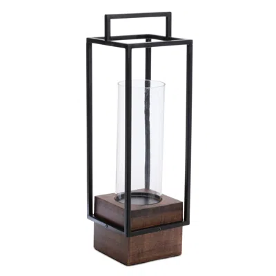 Houzbling Candle Holder 6.5"sq X 20"h Iron/wood (glass 3.75"d X 9.75"h) In Brown